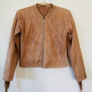 Genuine Leather Fringe Jacket – Women’s Medium – Tan Camel Leather Boho Western